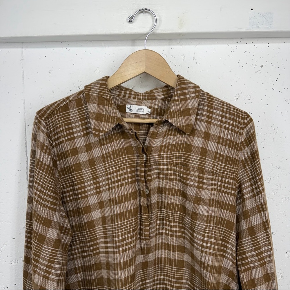 Carve Designs Sawyer Women’s XL Twill Coco Plaid Raw Hem Flannel Shirt - Picture 4 of 13